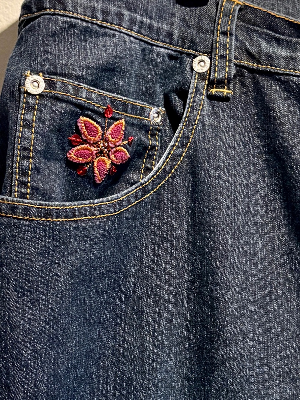 Boho Embroidered Straight Leg Jeans Size 18 | Y2K Cottagecore Floral Denim” - Picture 2 of 9
